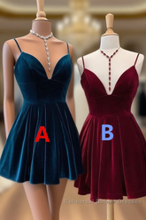 Velvet Homecoming Dresses Tie Back Straps Formal  Short Semi Formal Prom Dresses